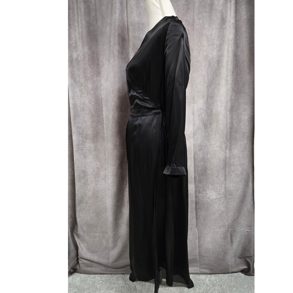 Uniqlo Ines De La Fressange 100% Silk Wrap Midi Dress Long Sleeve Black Size L - Picture 9 of 10